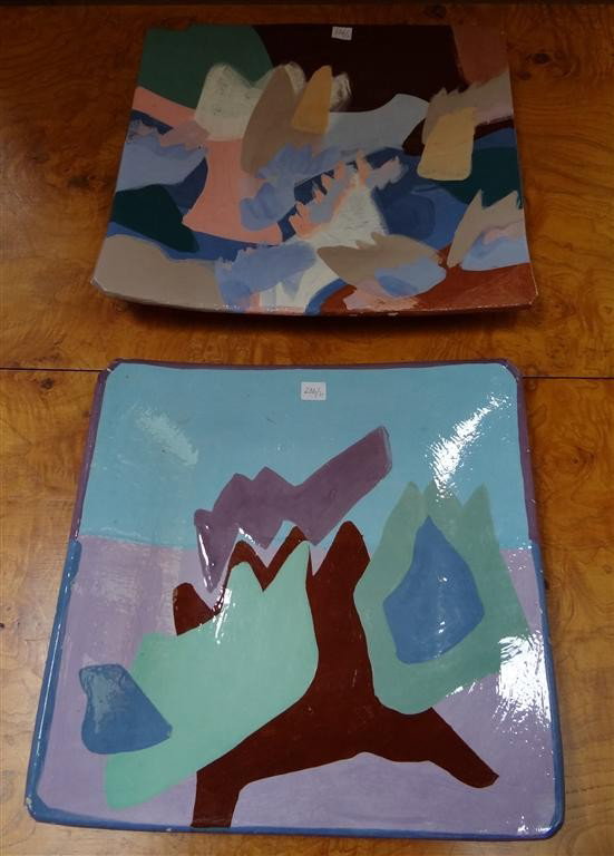 TWO LARGE CERAMIC PLATTERS BY VITI D'ANDINO: Signed by Puerto Rican artist Viti D'Andino. 14-1/2" and 15" x 16"