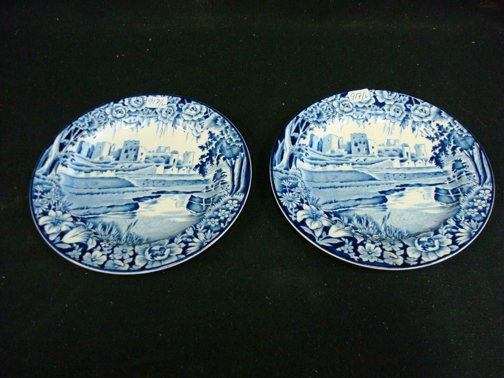 FLO-BLUE ENGLISH ENOCH WOODS PORCELAIN PLATES (2): One as is. 6" wide