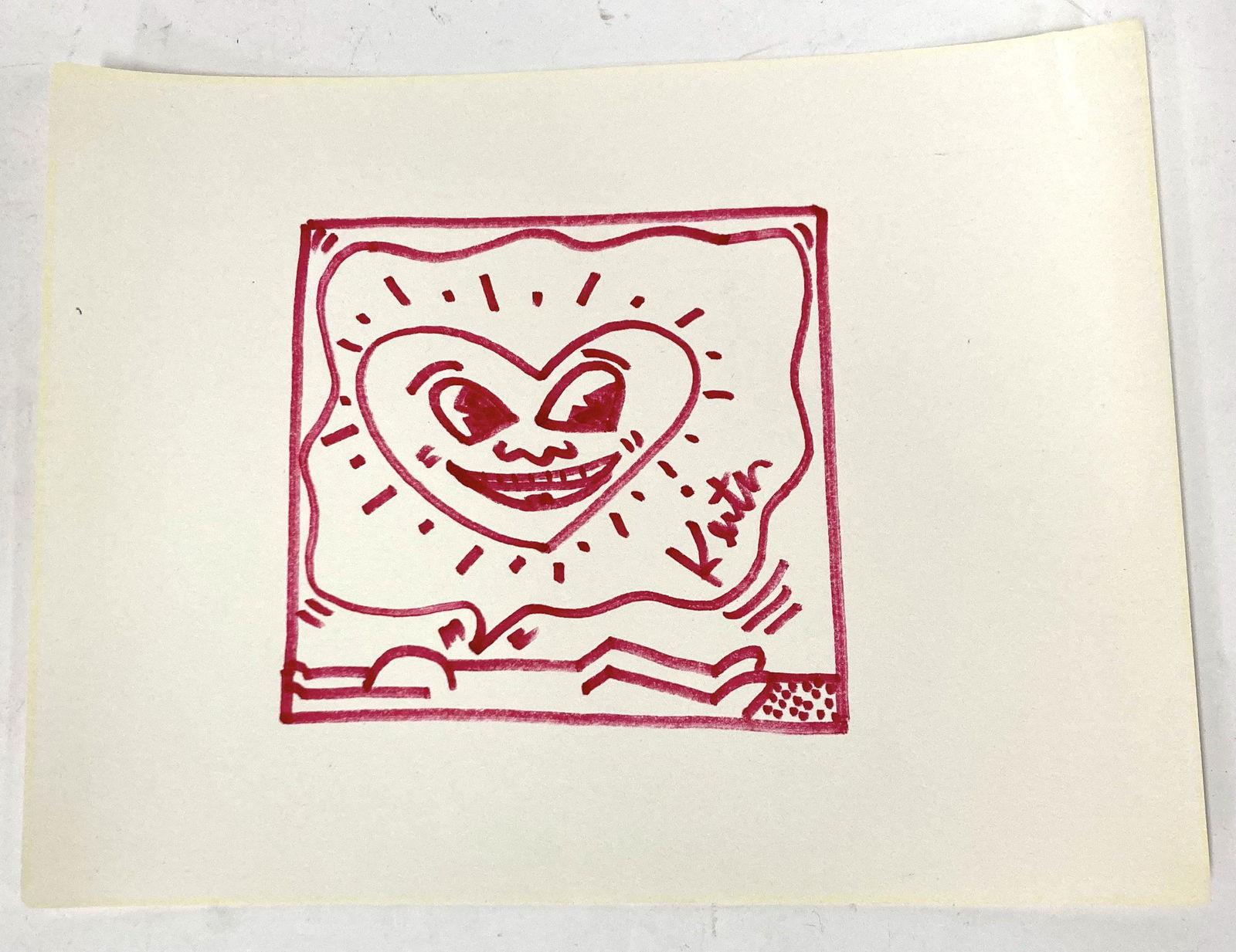 Keith Haring Red Mark Heart Drawing (1 of 2)