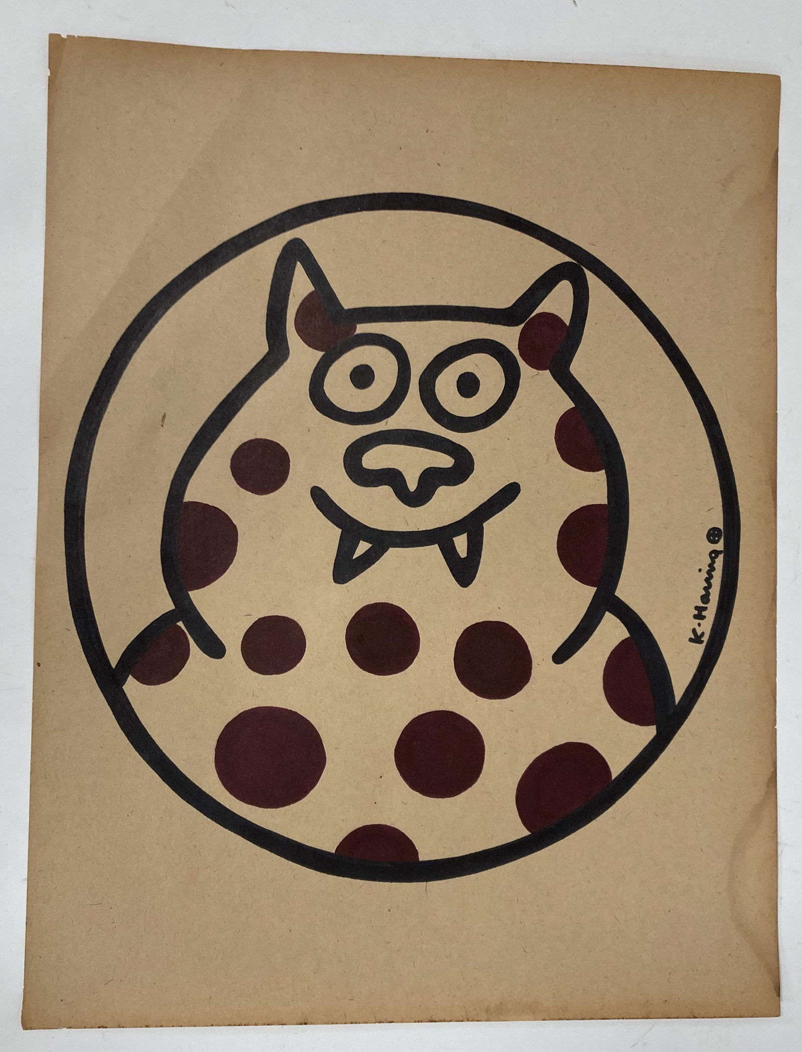 Keith Haring Drawing. Fat Cat. Signed (1 of 3)