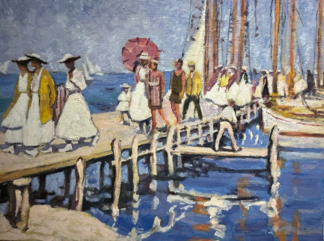 Jane Peterson (Attributed to) Oil -  "On the Pier, Edgartown" (1 of 7)
