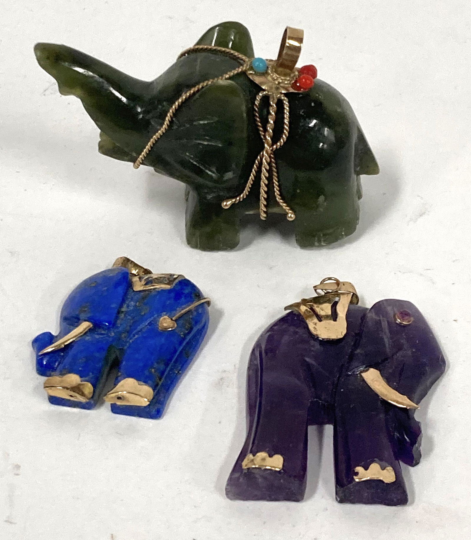 Jade, Amethyst & Lapis Elephant Pendants (1 of 4)