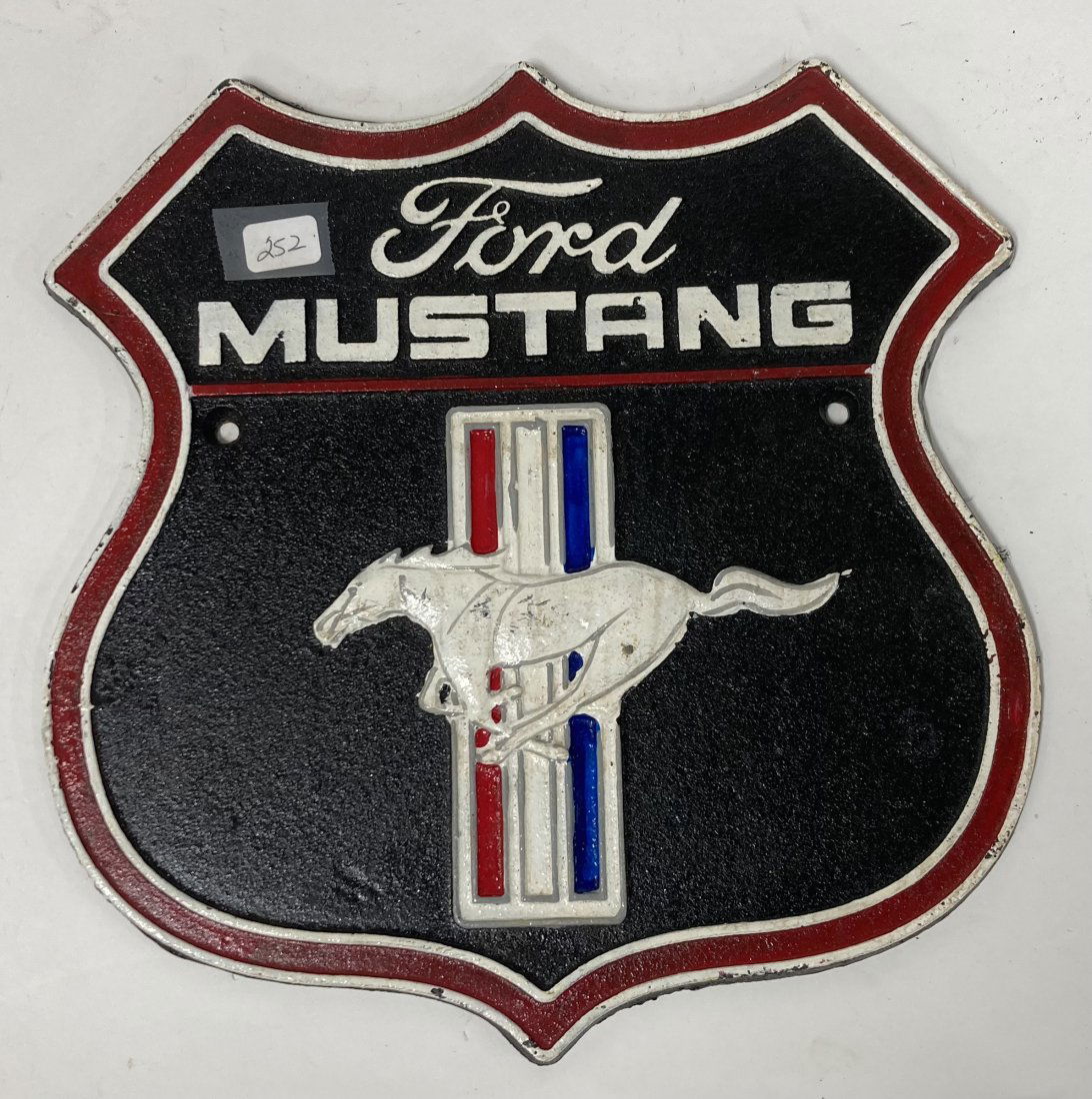 Ford Mustang Advertising Sign: Cast Iron. 10"H. x 9"W