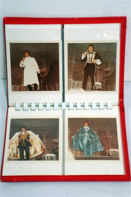 LIBERACE'S PHOTO ALBUM: An album of candid, twenty-two photos was made in Atlanta, Feb. 5, 1972 by Miss Donna Brooks. Five small ones were taken in Australia in 1973. A handwritten note dated Feb. 16, 1974 is scotch taped in