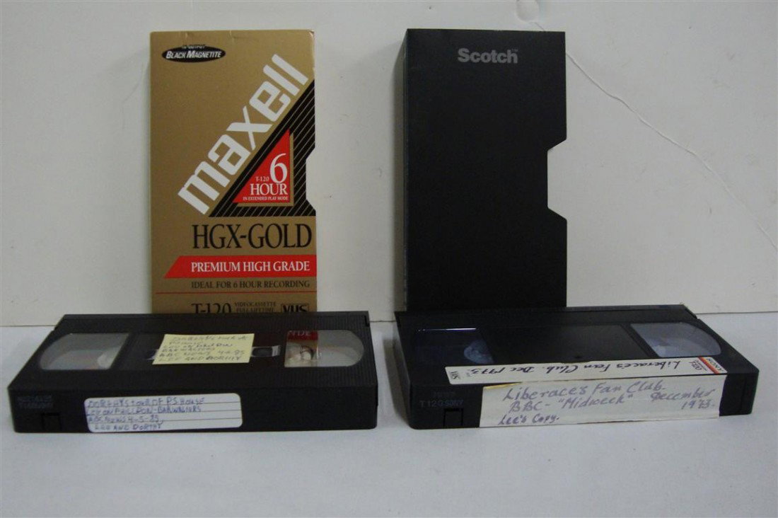 TWO LIBERACE VHS TAPES: Liberace's Fan Club BBC Midweek December 1973 Liberace's copy.; Liberace's VHS tape of appearances - ABC News April 5, 1985 (Liberace and Dorothy MacMahain: Liberace on the Phil Donohue Show and on th