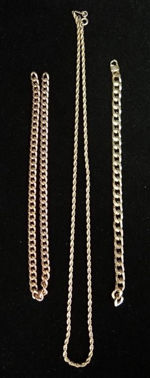 LIBERACES GOLD FILLED CHAINS (3): Two necklaces (open chain link) and a bracelet. 23"L, 14 1/2" L, 8"L