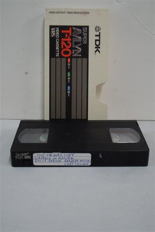 LIBERACE'S VHS TAPE OF APPEARANCES: Scott Thorson's appearance on Hard Copy; Liberace in Malibu; with Dolly Parton & Barbara Walters; Impromptu footage of Cary James singing. Some never before published VHS tapes.
