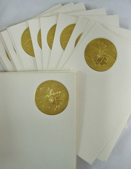 LIBERACE STATIONARY (10): With large gold embossed seal having Liberace logo signature with piano candelabra. 7"x10"