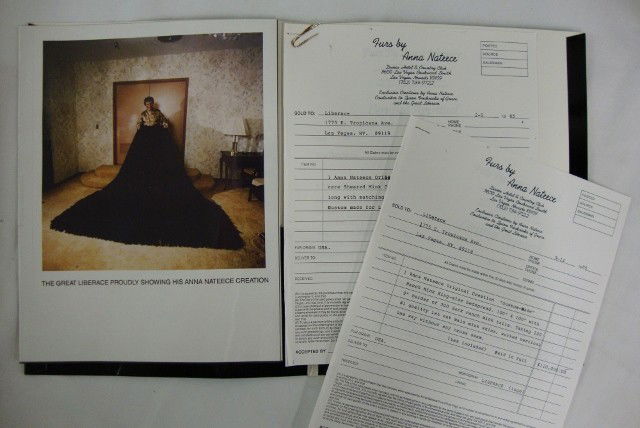 LIBERACE FUR RECEIPTS FROM ANNA NATEECE: On Anna Nateece letterheads, purchase receipts marked Paid in Full all made out to Liberace, 1775 E. Tropicana Ave. Las Vegas, Nevada. $30,000 and $25,000 respectively for two shear mink Cerulean full