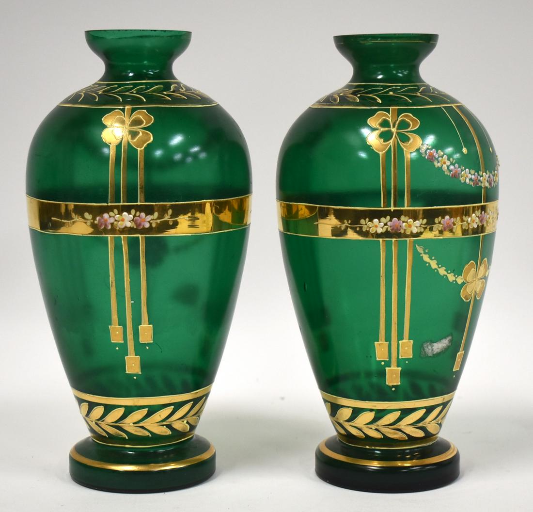 Pr. Antique Gilt Decorated Bohemian Vases (1 of 3)