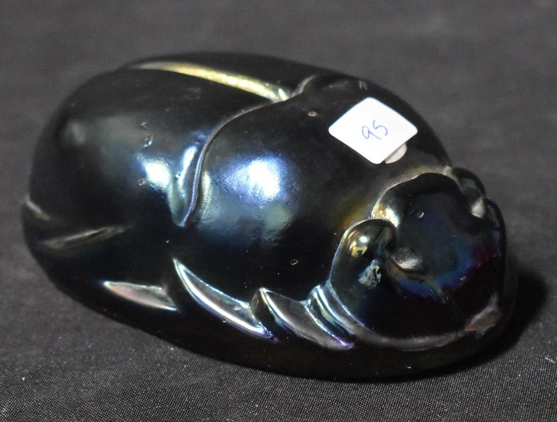 Tiffany Like Iridescent Scarab: 5"L Unsigned