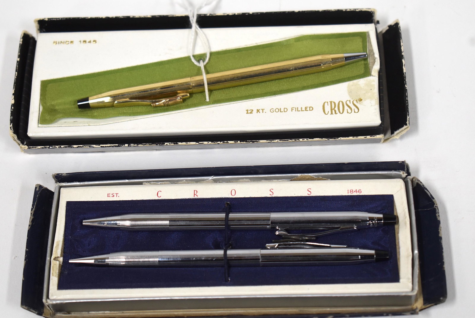 Cross Pens in Box (3): One box contains a 24 karat gold filled pen; the other contains 2 silver pens.