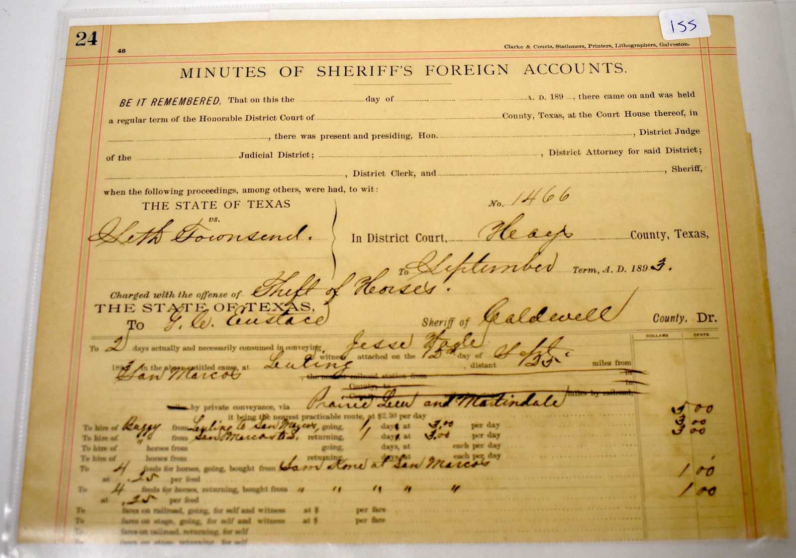 1893 Texas Horse Thief Document (1 of 1)