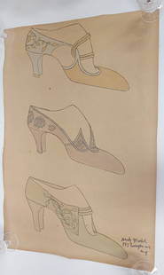 Andy Warhol Drawing. Shoes Signed: Signed lower right Andy Warhol. Marked 242 Lexington Ave. NY 29 1/2"H. x 20"W