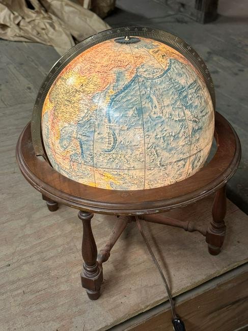 Mahogany and Brass Illuminated Desk Globe: Desk globe; 19in.H. x 17in.W.