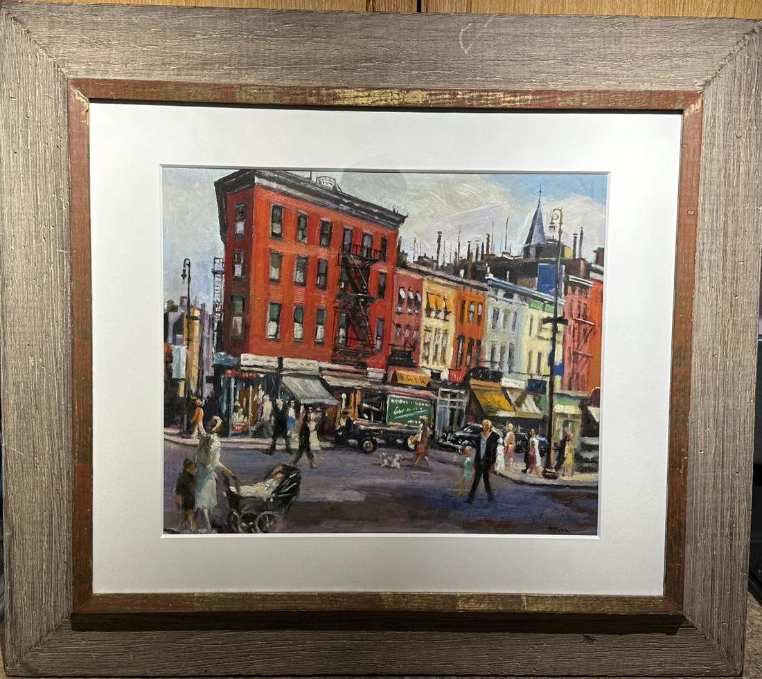 Alfred Mira; 20thC. American Oil Bustling NY Street Signed (1 of 5)