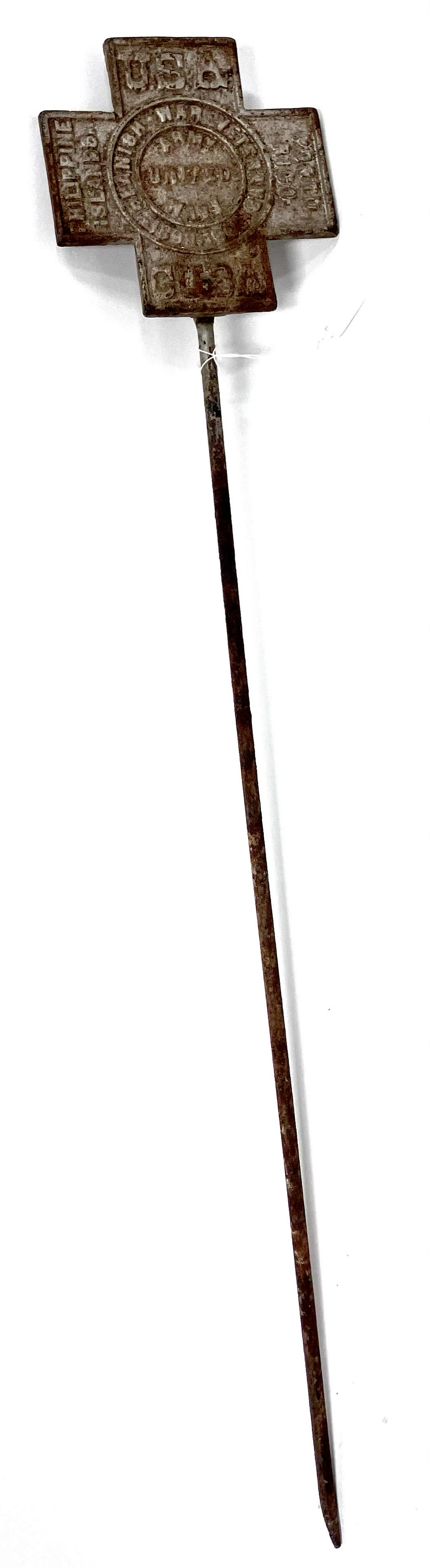 Spanish War Grave Marker: Philippine Island USA Cuba Puerto Rico markings Spanish War Veterans Army United Navy 1898-1902 markings cast iron. 33"H