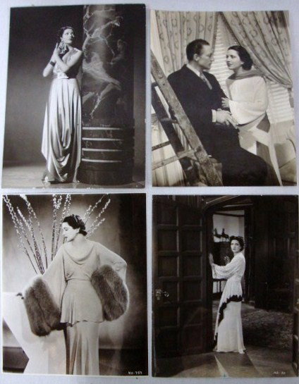 KAY FRANCIS GLAMOUR PORTRAITS (6): Two with backstamps for Scotty Welbourne; a full length portrait next to a column; with a gentlemen interior scene; together with four full length glamour portraits. All 8 x 10. VF