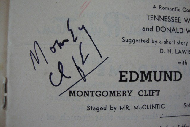 MONTGOMERY CLIFT SIGNED PROGRAM: A program for You Touched Me at the Booth Theatre. Signed Montgomery Clift in black ink on the credits page
