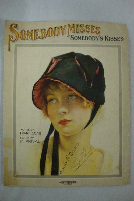 SIGNED MARY PICKFORD SHEET MUSIC: Somebody Misses Somebody's Kisses. Signed Sincerely Mary Pickford 9 1/4" x 12 1/4"