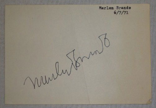 MARLON BRANDO AUTOGRAPH: Signed on June 7, 1971 on an album page in black ink, Marlon Brando. Good to excellent