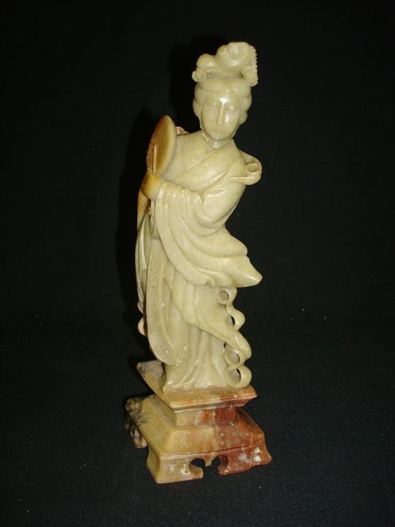 SOAPSTONE CARVED QUAN YIN: 8" high
