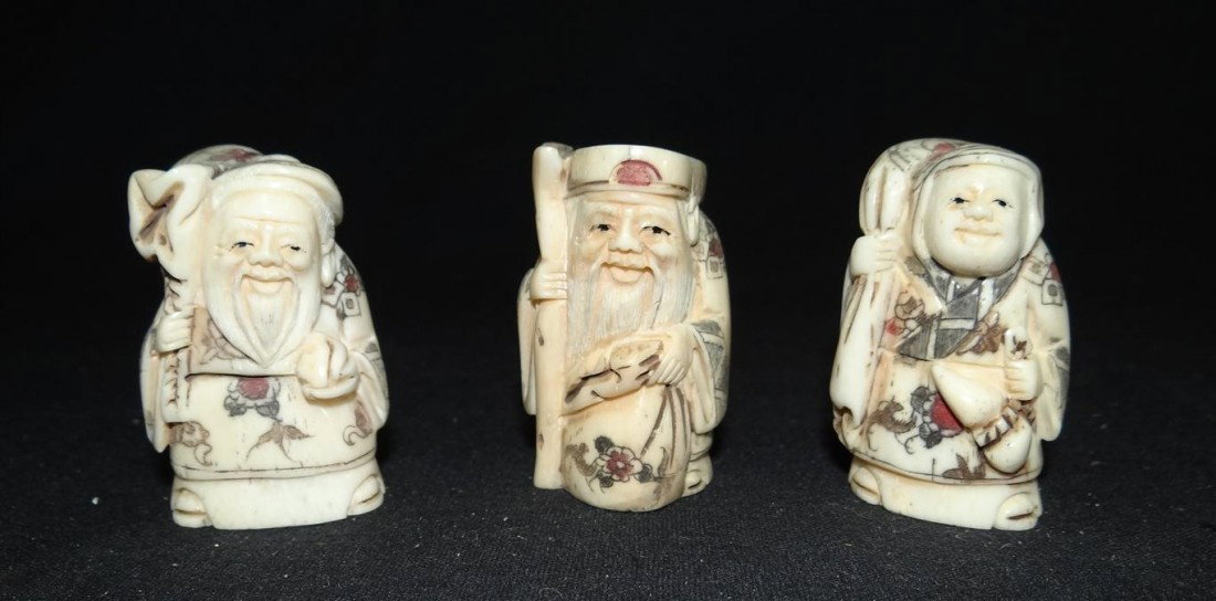 THREE(3) CARVED IVORY NETSUKES: 2IN. Each