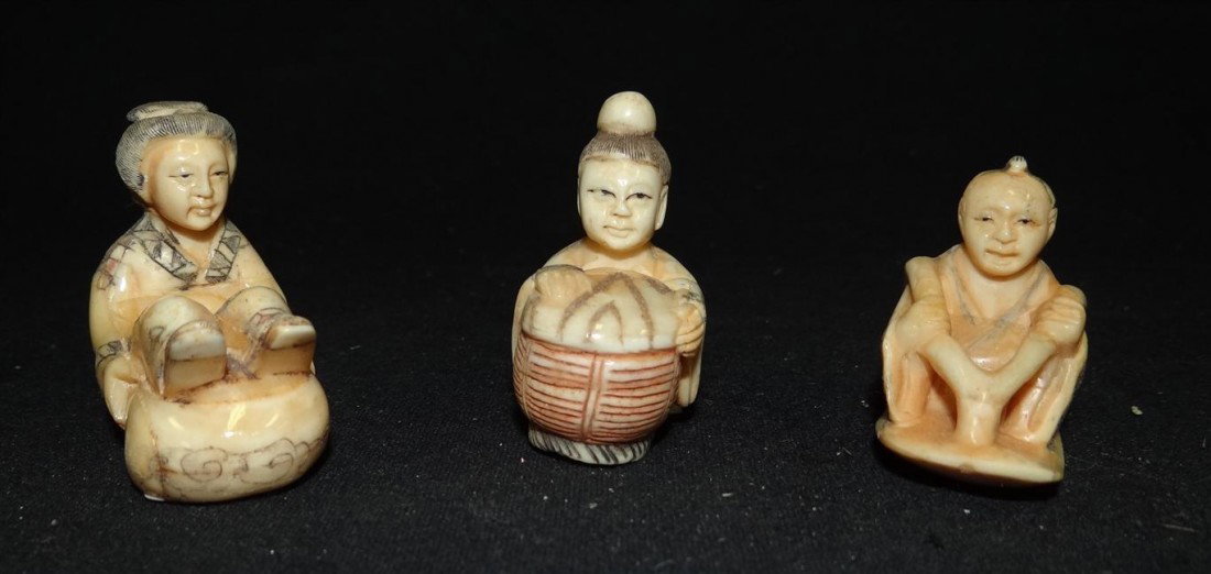 THREE(3) CARVED IVORY NETSUKES: 2IN. Each