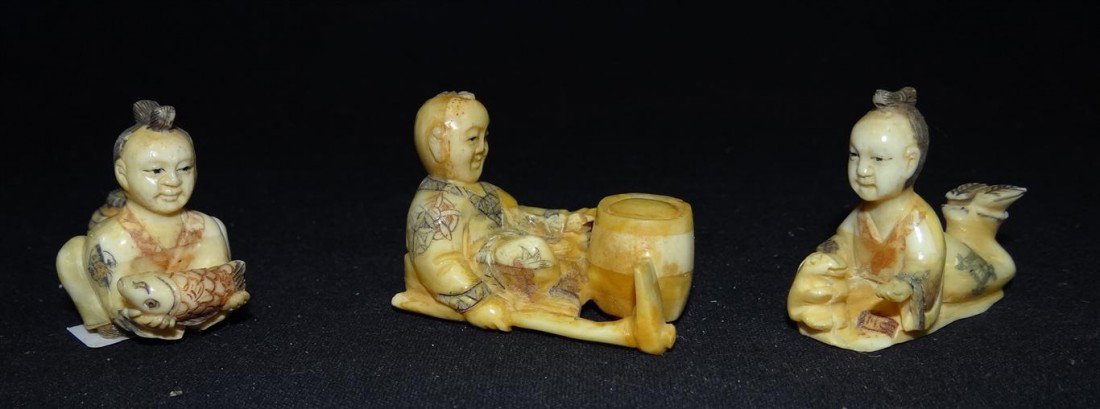 THREE(3) CARVED IVORY NETSUKES: 2IN. Each
