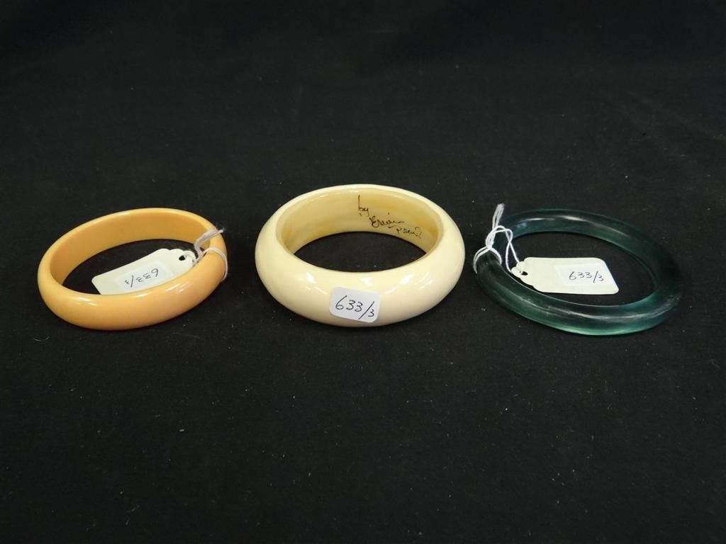 THREE(3) VINTAGE BAKELITE BRACELETS: One(1) signed Erwin Pearl; 2.5in. Each