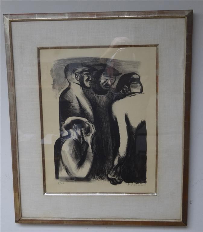 JOSE CLEMENTE OROZCO; ORIGINAL LITHOGRAPH SIGNED: Lithograph on paper, The Unemployed- Paris, pencil signed l.r. and numbered 6/100 l.l.; 16in. X 12.5in.(sight size). Original gallery framing
