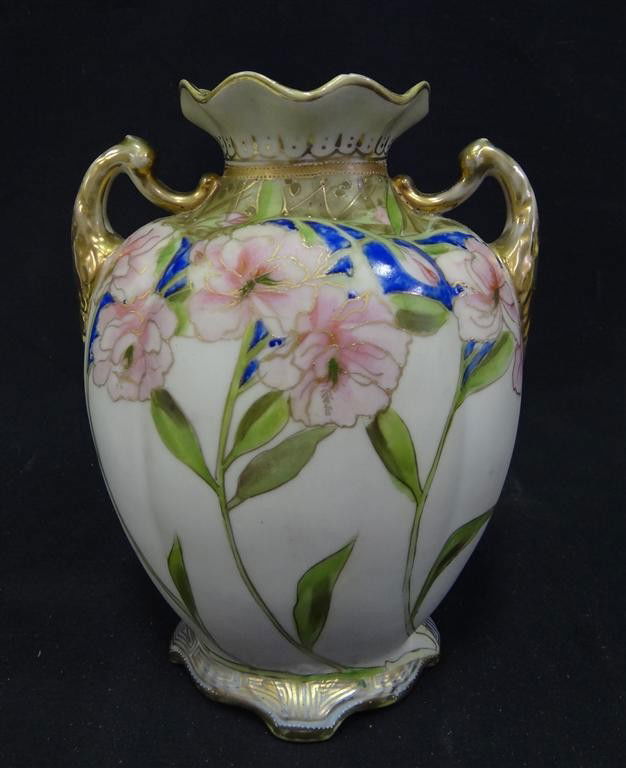 NIPPON HAND PAINTED VASE: Signed Imperial. Double handled 9"H.