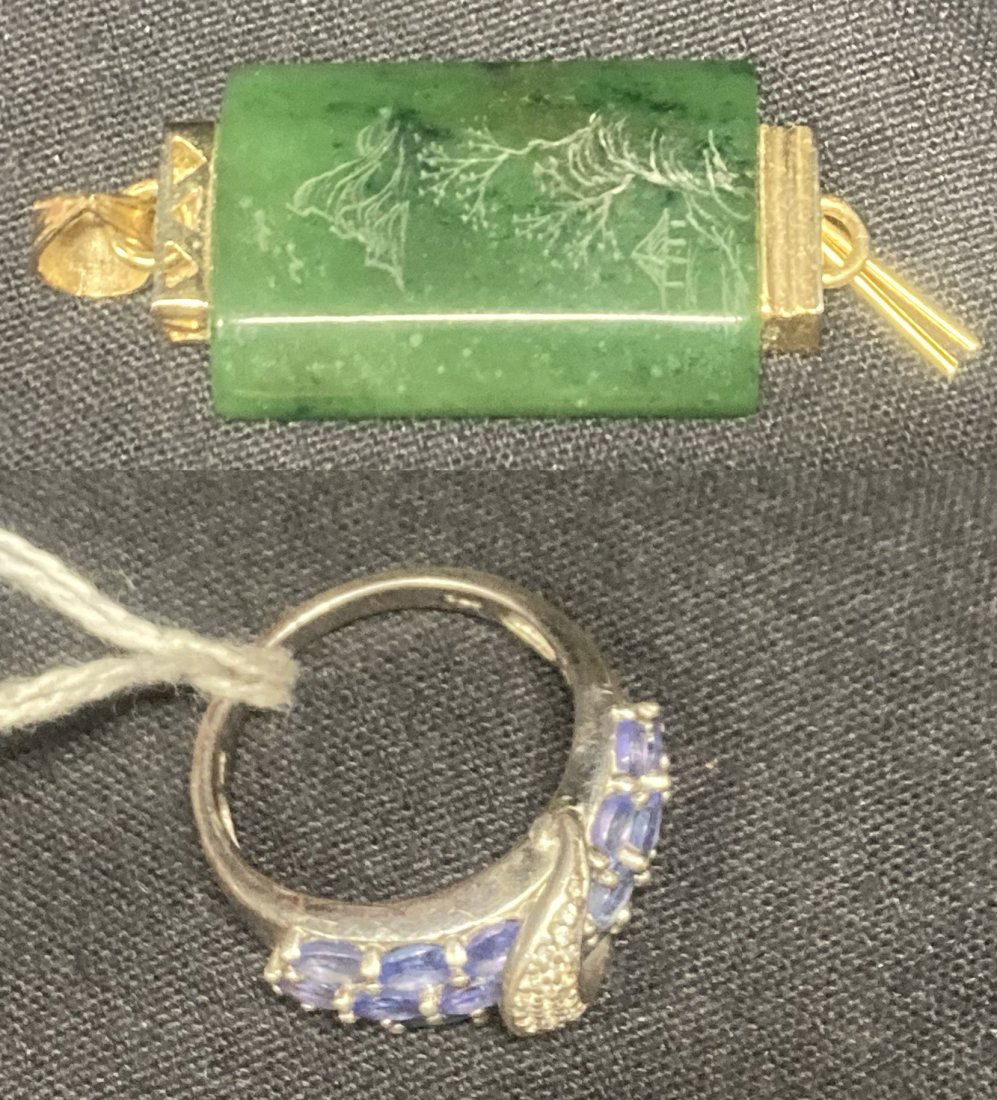 Antique Burmese Jade Pendant & Sterling Ring with Tanzanites & Diamonds (2) (1 of 5)