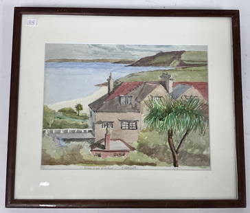 Winifred Nicholson. Watercolor. Signed: Winifred Nicholson. Watercolor. Signed on the verso. Entitled at the middle front "From Our Window Falmouth" Nicely matted and framed. Artis is well listed with 120 auction results.) (British 1893-198