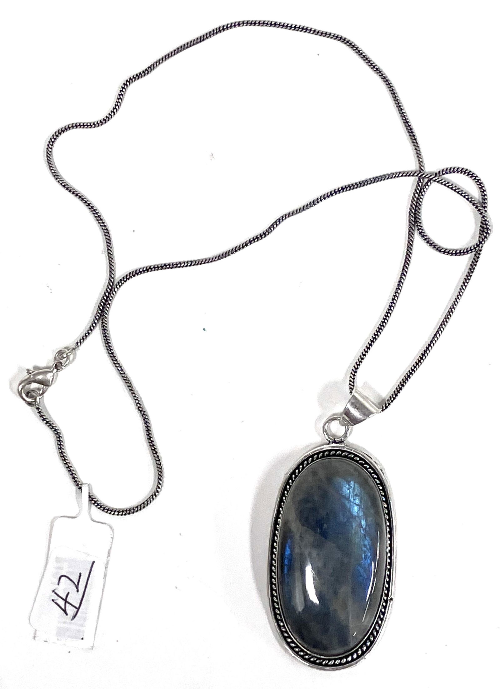 German Silver Labradorite Pendant: With chain. Large 2" Chain 18"