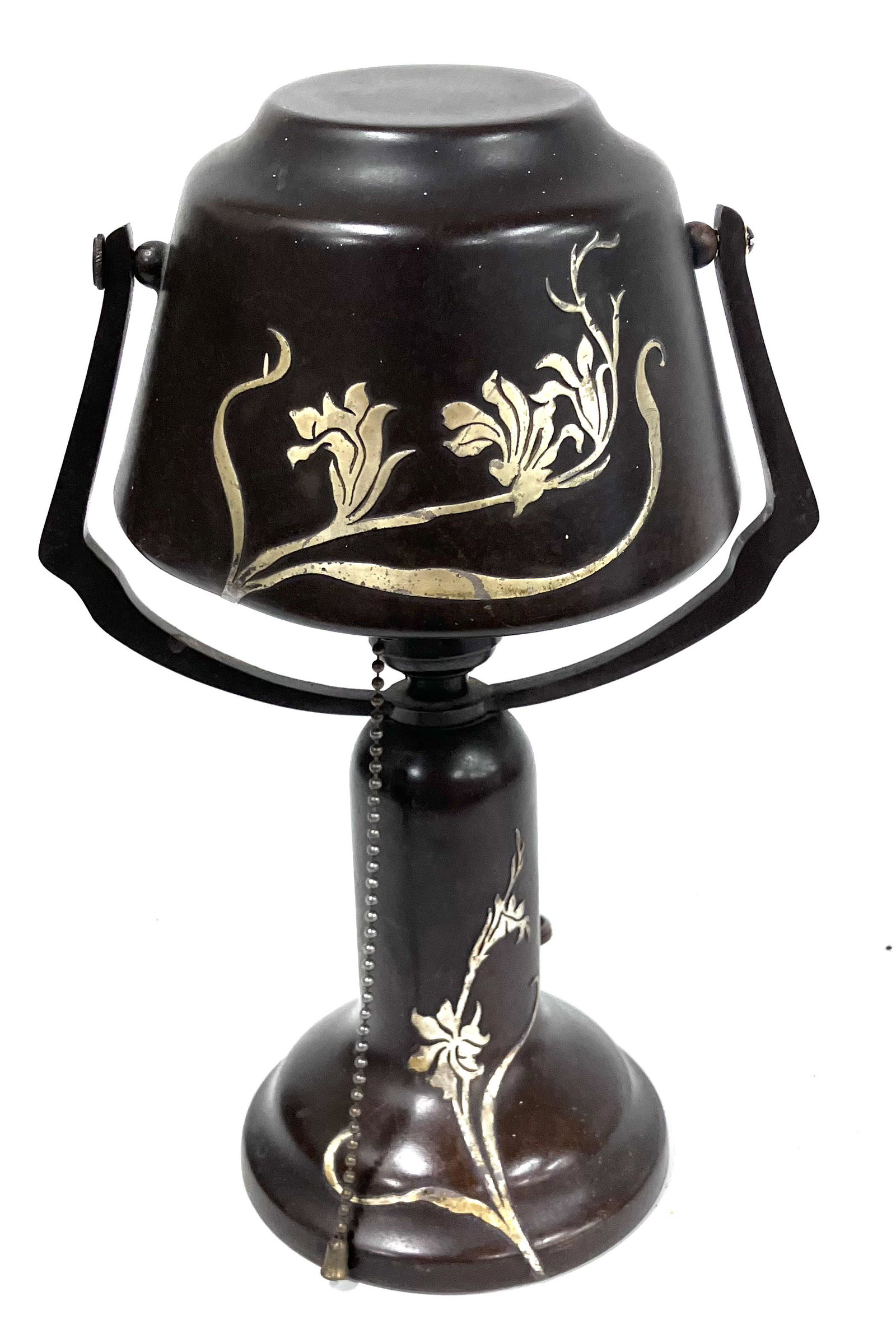 Rare Heintz Desk Lamp: Sterling on Bronze . Marked Heintz and numbered. Excellent condition. One side screw has been replaced. 11 1/2"H