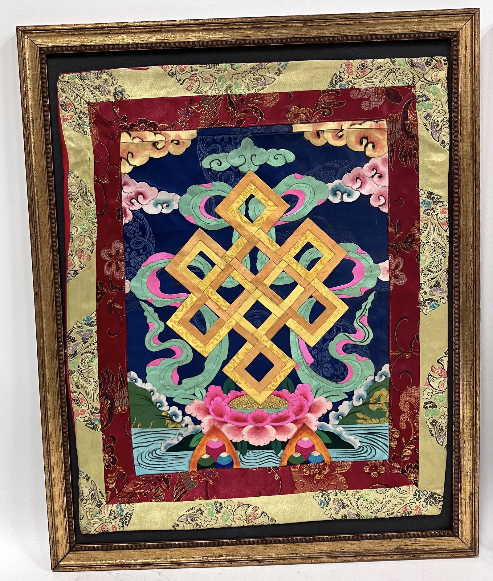Vintage Tibetan Tangka: From the Tibet Qinghai Province. Size Tangka 18"H x 15"W. Overall 21"H x 17"W