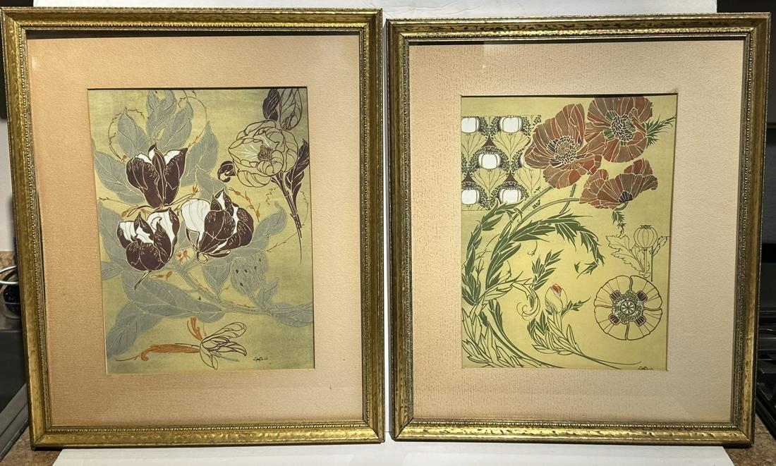 Pair of Framed Vienna Secessionist Embellished Designs: Pair of embellished Vienna Secessionist Period designs. Each signed in plate, with monogram EAS and dated '03(1903); 12.5in. X 9.5in. - 13in. X 10in.(image), 19.5in. X 16in. - 20in. X 16in.(framed)
