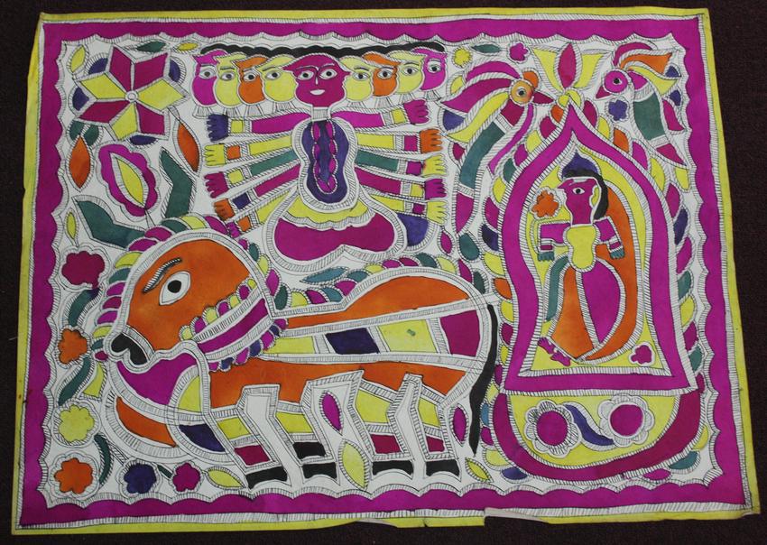 Madhubani (Mithila)Painting: Devi related collection. 30" x 22".