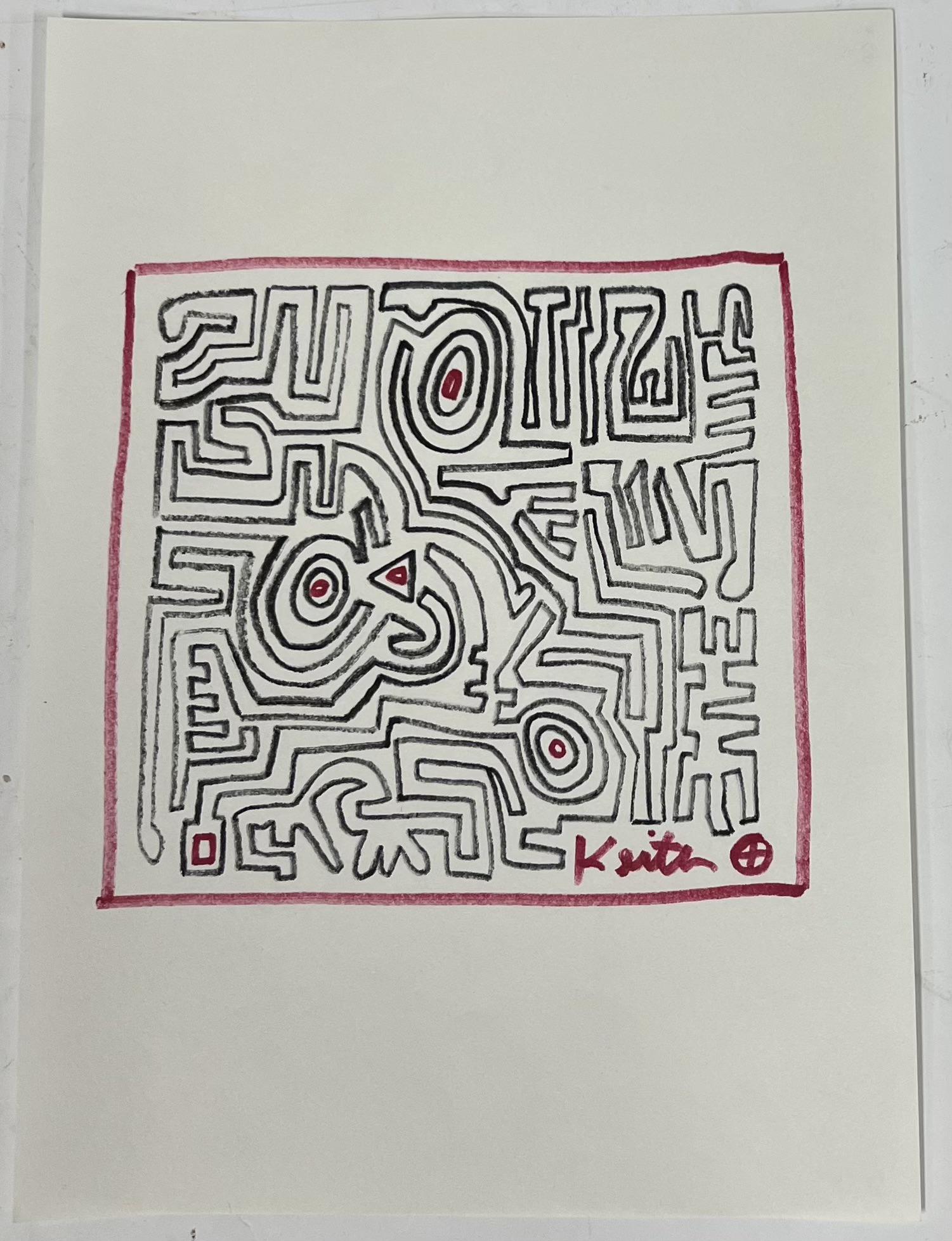 Keith Haring Drawing: signed lower right "Keith". on paper. 11 by 8.75 inches
