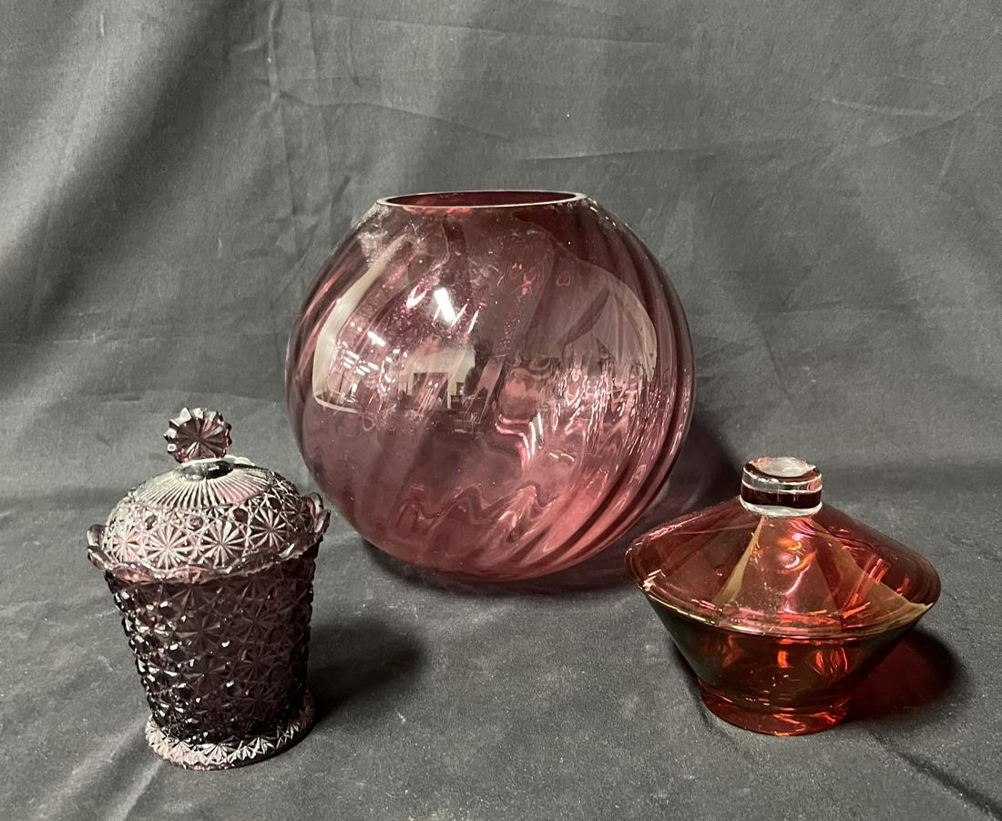 Collector's Lot of Cranberry & Amethyst Glass (3) (1 of 4)