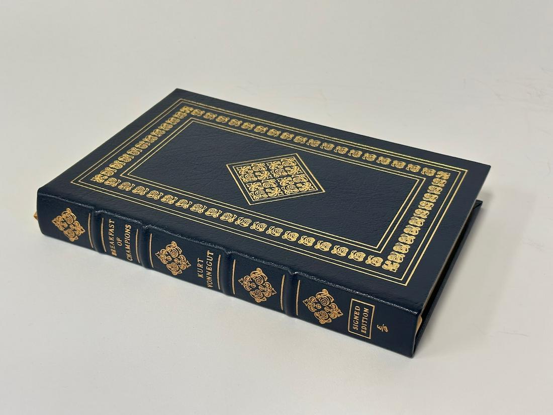 Breakfast of Champions, Kurt Vonnegut - Sgd. Edition; Easton Press: Blue leather bound, 2001. Most books in this collection are in Unused Condition. Some have minor flaws from sitting on book shelves that we'll show when photographing if significant enough.