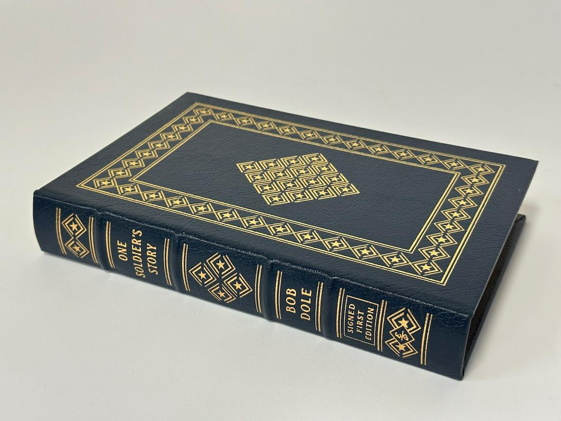 One Soldier's Story, Bob Dole - Sgd. First Edition; Easton Press: Blue leather bound, 2005. Most books in this collection are in Unused Condition. Some have minor flaws from sitting on book shelves that we'll show when photographing if significant enough.