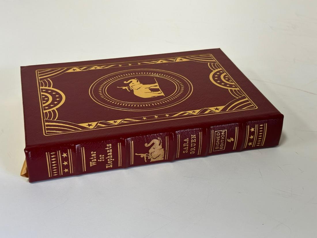 Water For Elephants, Sara Gruen - Sgd. Edition; Easton Press: Red leather bound, 2006. Most books in this collection are in Unused Condition. Some have minor flaws from sitting on book shelves that we'll show when photographing if significant enough.