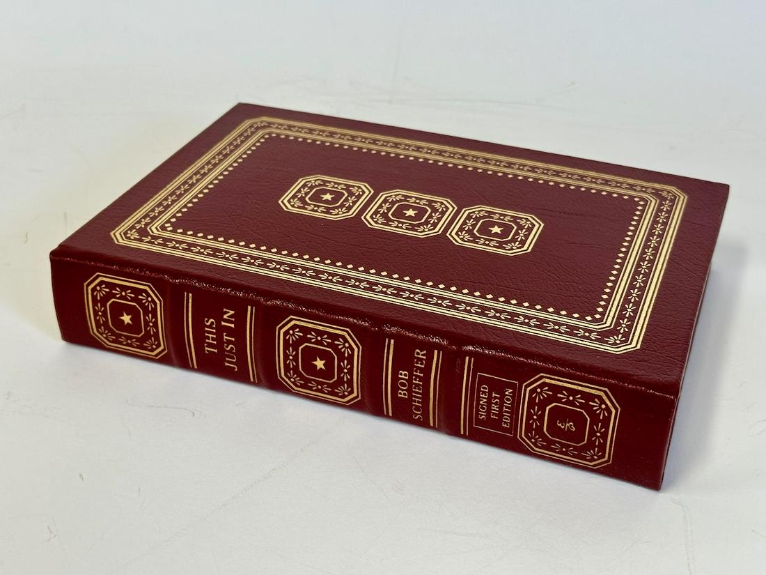 This Just In. Bob Schieffer - Sgd. First Edition; Easton Press: Red leather bound, 2003. Most books in this collection are in Unused Condition. Some have minor flaws from sitting on book shelves that we'll show when photographing if significant enough.