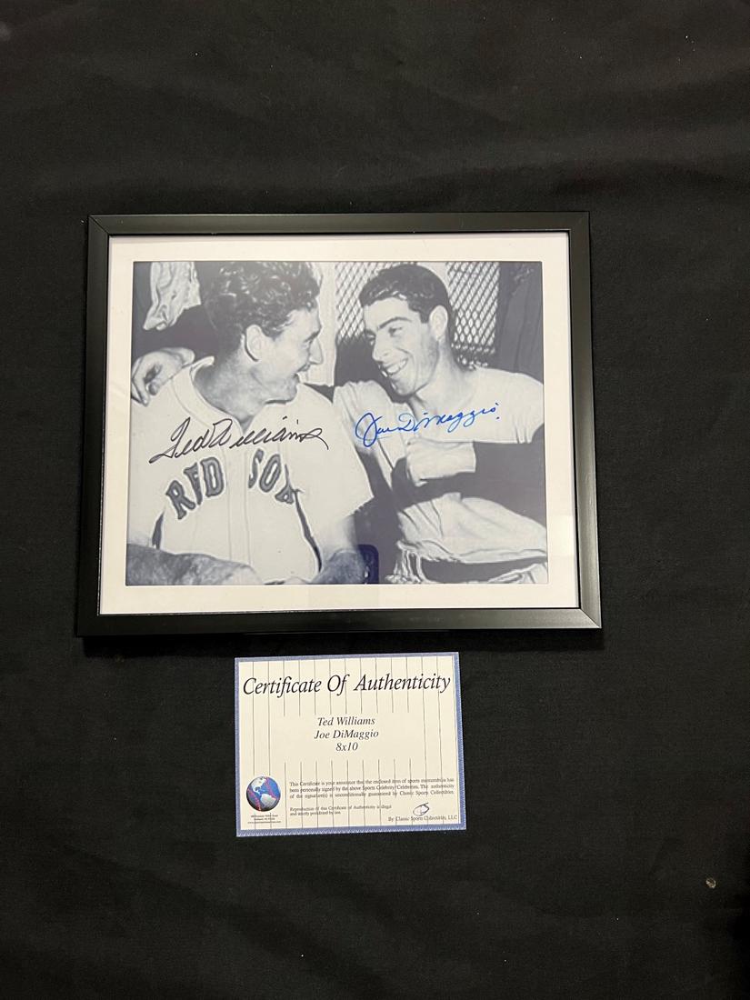 Ted Williams & Joe Dimaggio Signed Photo: 8x10 inches. Framed