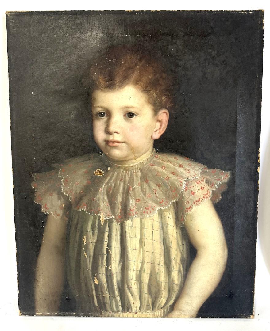 American School; Oil Portrait of a Young Girl: Oil on canvas. Portrait of a Young Girl; 20in. x 16in.(image) needing restoration