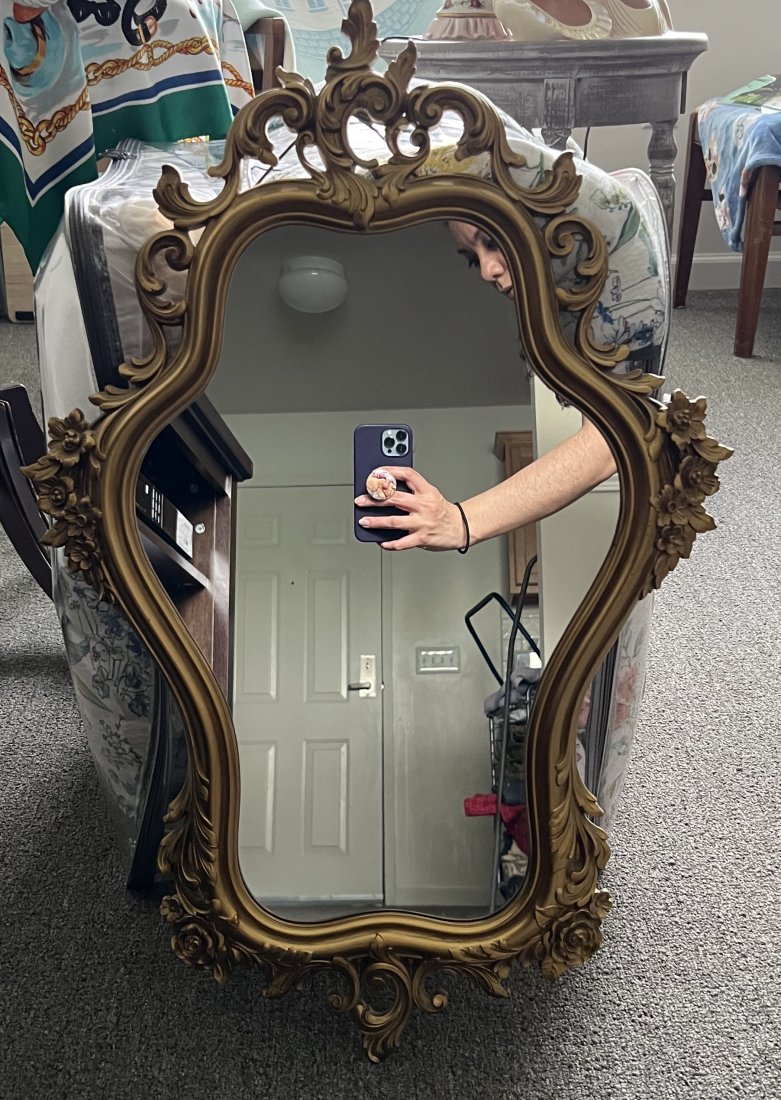 Antique Ornate Gilt Famed Mirror: Openwork Surround 28 3/4"H x 19"W