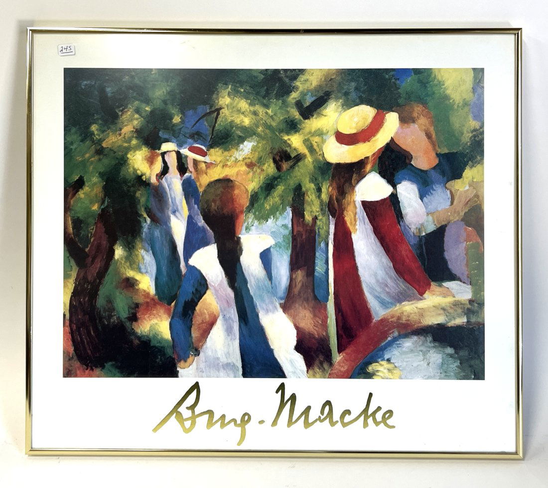 August Macke Poster Girls Under Trees: August Robert Ludwig Macke, German Expressionist. One of the leading members of the German Expressionist group Der Blaue Reiter Framed. 20" x 23"
