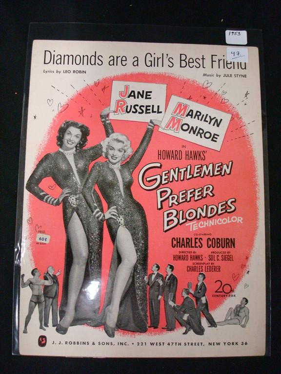 MARILYN MONROE SHEET MUSIC: Gentlemen Prefer Blondes (Diamonds Are A Girl's Best Friend) 1953